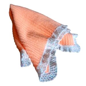 Handcrafted Unisex Baby Blanket Peach w/ Pastel Ruffle Trim